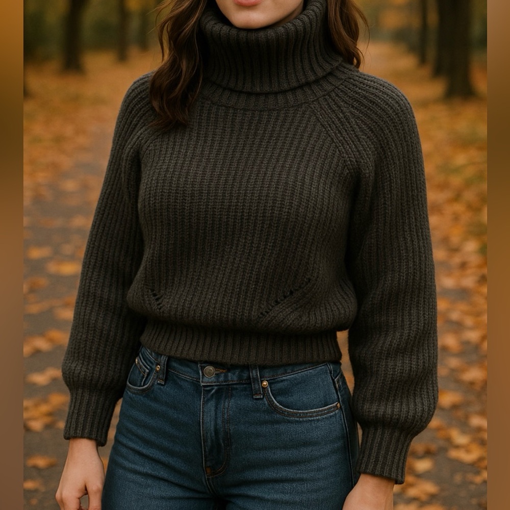 8 Red Butterflies‎ Chunky Knit Cropped Turtleneck Sweater XL | Cozy Fall Winter
